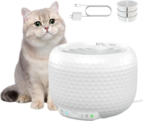 Fuente de agua automática para gatos, fuente de agua para mascotas de 62 oz/1.8 L con bomba ultra silenciosa, fuente pequeña para gatos con dos