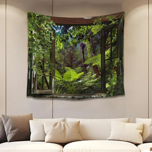 Miniatura 31 de QGHOT Tapiz de bosque brumoso, tapiz de montaña natural para colgar en la pared, paisaje de acuarela verde salvia, arte de pared para dormitorio