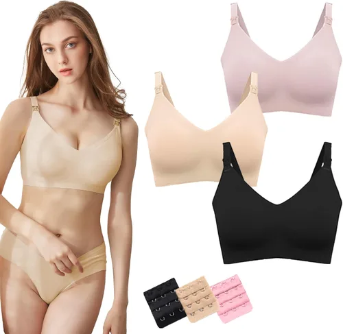Miniatura 2 de BOMFWAUPack of 3 Nursing Bras for Breastfeeding and Maternity, Pregnancy Wireless Bralette for Active Moms, BlackPinkSkin