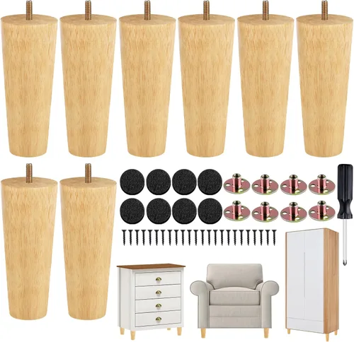 Miniatura 15 de TURSTIN 8 patas redondas para muebles de 3 pulgadas, patas redondas de madera maciza con tuercas en T M8, patas de sofá, patas de repuesto