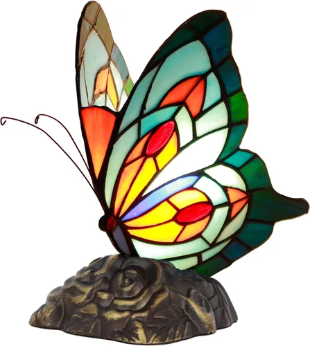 Miniatura 11 de Pequeña lámpara de mesa Tiffany de vidrio manchado Lámpara de escritorio de mariposa de 7X5X9.8 pulgadas Luz de acento antigua