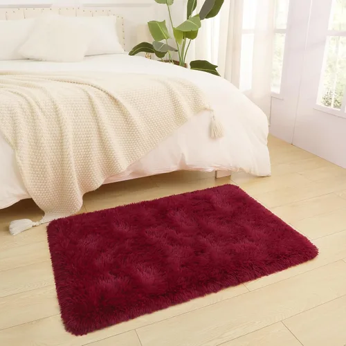 Miniatura 3 de DETUM Alfombra pequeña de 2 x 3 pies para dormitorio, Kicthen entrada, pasillo, lavable, antideslizante, color borgoña, alfombras de felpa