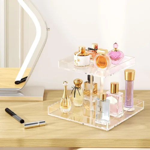 Miniatura 5 de NIUBEE Organizador de almacenamiento de cosméticos de baño acrílico de 2 niveles para tocador y encimera, bandeja de perfume de pie para decoración