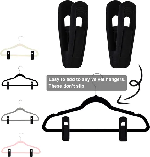 Miniatura 3 de TOFIIGREM Clips de terciopelo negro, 20 unidades, clips de terciopelo antideslizantes para colgar pantalones de traje, falda, clips de dedo fuertes