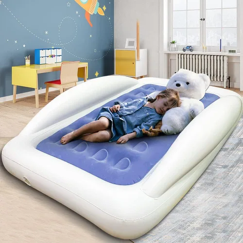 Miniatura 2 de Cama de viaje inflable para niños Fahuac, juego de colchón de aire para niños pequeños, cama hinchable portátil con barandillas y bomba eléctrica