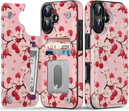 Miniatura 72 de FUNMIKO Funda tipo cartera para iPhone 13 con tarjetero, bloqueo RFID, protección de grado militar y obras de arte impresas con rayos UV, cierre