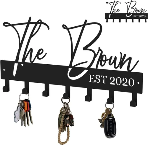 Miniatura 8 de Exquisito soporte de pared con frase de moda, ganchos para llaves Bless My Home para decoración de pared, colgador de llaves de metal negro con 7