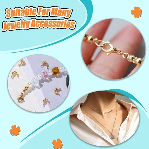 Miniatura 3 de El juego de 450 accesorios para fabricación de joyas incluye 200 conectores de anillo de salto abierto, 200 puntas de cuentas, cubiertas de nudo