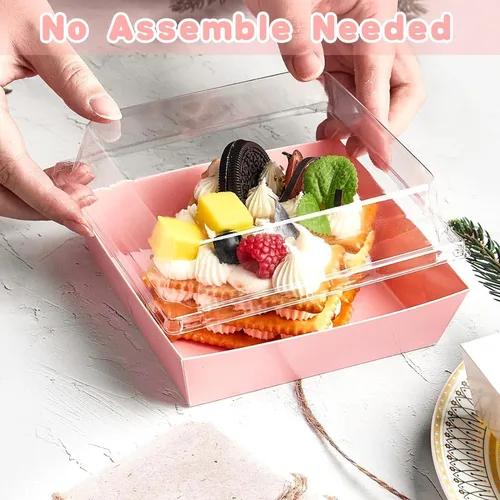 Miniatura 5 de Kucoele Paquete de 50 Cajas Pequeñas de Charcutería con Tapas Transparentes, Cajas de Papel para Postres Para Llevar, Cajas de Panadería, Rosa