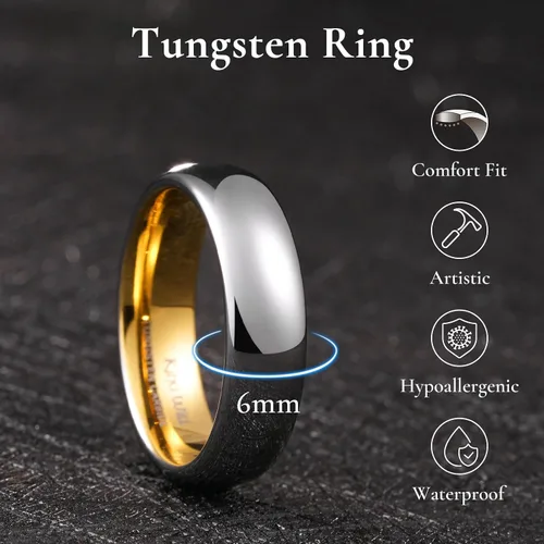 Miniatura 88 de King Will Alianza de boda de carburo de tungsteno para hombres y mujeres, anillos de promesa para parejas abovedados de alto pulido