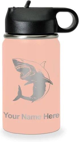 Miniatura 45 de LaserGram Botella de agua personalizada, gran tiburón blanco, acero inoxidable de doble pared aislada al vacío con popote superior, regalo grabado