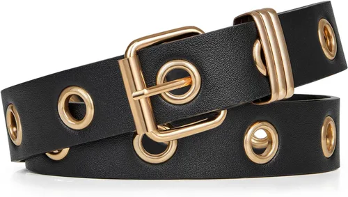 Miniatura 7 de FIORETTO Cinturón de cuero con ojales y cadena desmontable para mujeres y hombres, cinturones de cintura punk rock para pantalones vaqueros