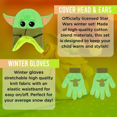 Miniatura 2 de Star Wars Baby Yoda - Gorro de invierno para niños y guantes de nieve o guantes para niños pequeños, 2 unidades, conjunto de guantes suaves y gorro