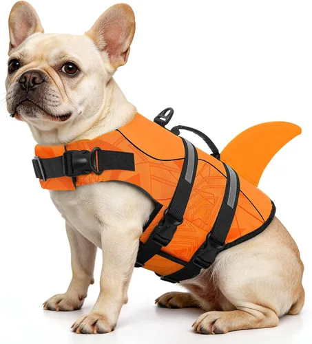 Miniatura 28 de Queenmore - Chaleco salvavidas Ripstop de tiburón para perro, ajustable, con alta flotabilidad y asa de rescate duradera, para perros pequeños