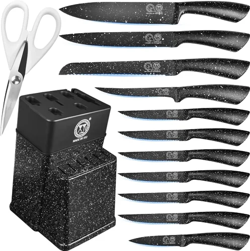 XYJ juego de bloque con cuchillos de cocina, de acero inoxidable, con soporte, juego de cuchillos de chef profesional japonés, cuchillos para carne,