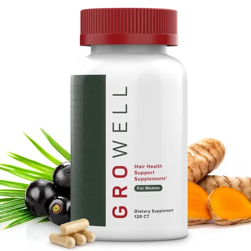 GroWell Suplementos para el crecimiento del cabello para mujeres, clínicamente probados para una cobertura visiblemente más gruesa del cabello y el