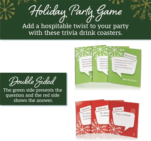 Miniatura 2 de Posavasos temáticos navideños de trivia de Name That Song - Posavasos navideños con temática de Navidad - Juego de 20