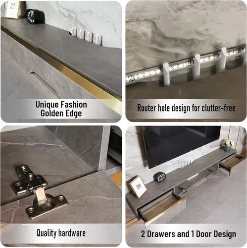 Miniatura 6 de Pmnianhua Soporte flotante para TV con 2 cajones, consola de TV de 66 pulgadas para montar en la pared, estante debajo de la TV con almacenamiento