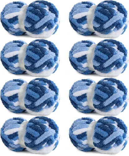 Miniatura 36 de HOMBYS Paquete de 8 hilos gruesos gigantes para tejer a ganchillo/tejer a mano, súper voluminosos, grandes, suaves, esponjosos, tie dye de felpa