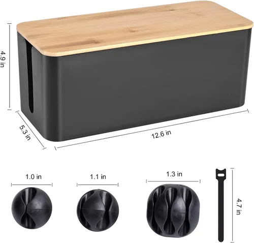 Miniatura 2 de Caja organizadora de cables – Caja organizadora de cables de estilo madera para ocultar cables y tiras de alimentación Caja organizadora de cables