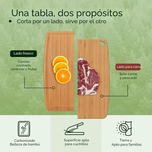 Miniatura 4 de Keechee Tabla de cortar de bambú apta para lavavajillas, tabla de cortar de madera ligera y duradera, reversible con ranura para jugos, fácil