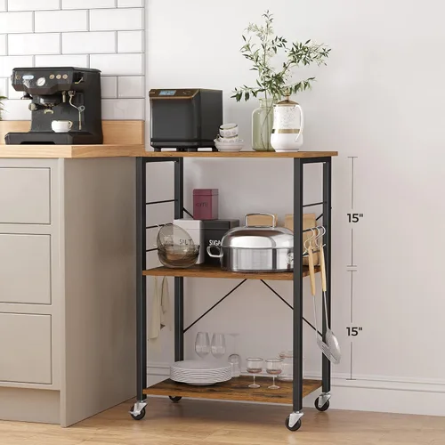Miniatura 3 de VASAGLE Estante de cocina con ruedas, carrito de servicio de 23.6 pulgadas con 3 estantes, carrito de cocina, estante de microondas, para mini