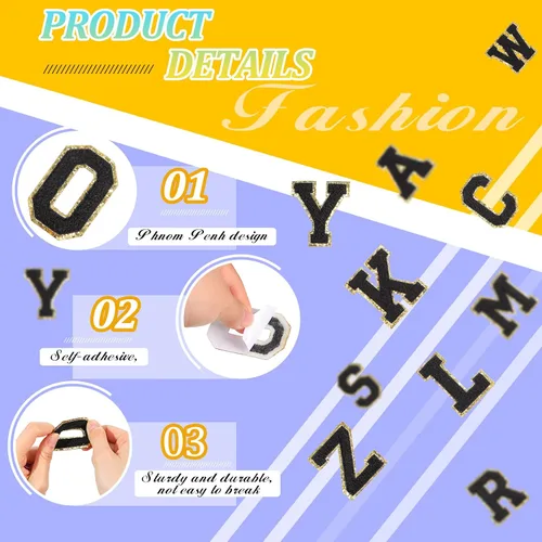 Miniatura 2 de WILLBOND 52 parches de letras de felpilla de la A a la Z, calcomanías autoadhesivas del alfabeto, apliques bordados para ropa, bolsos, sombreros