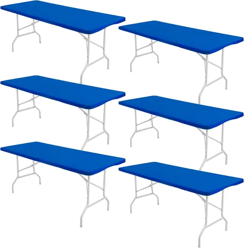 Miniatura 12 de Paquete de 6 manteles rectangulares de elastano para mesas rectangulares de 6 pies, mantel elástico ajustable lavable con borde elástico