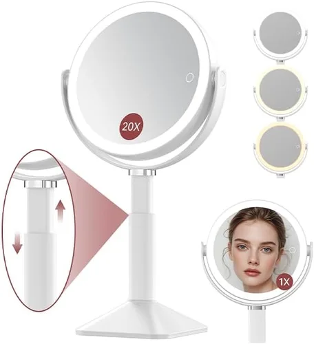 Miniatura 10 de Benbilry Espejo de tocador de maquillaje iluminado de 8 pulgadas con luces, 3 colores regulables, aumento 1X/10X, espejo cosmético con luz de doble