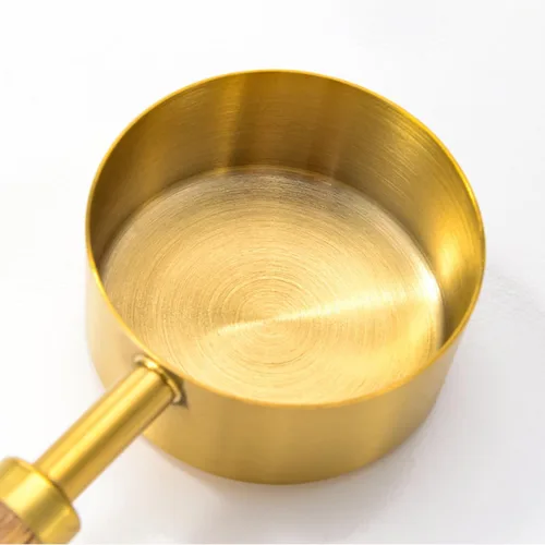 Miniatura 6 de JASHII Juego de 8 tazas y cucharas medidoras doradas con mango de madera de acacia, herramientas de cocina de acero inoxidable para cocinar hornear
