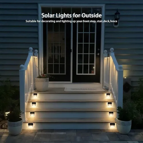 Miniatura 8 de Qualdout Paquete de 8 luces solares para exteriores, luces solares impermeables para cubierta con lente acrílica transparente, luces solares blancas