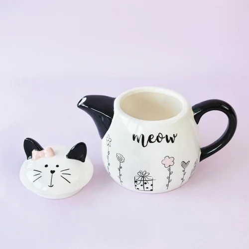 Miniatura 6 de Gaolinci Tetera de cerámica de gato lindo, olla de agua de 18 onzas, tetera de flores