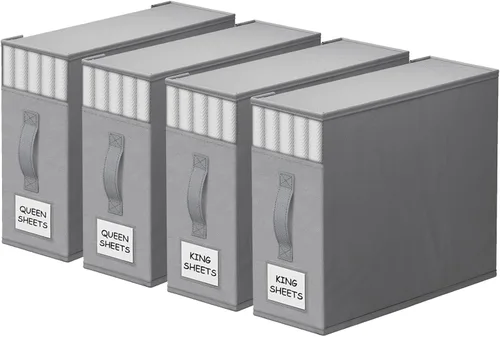 StorageTastic Paquete de 4 Organizadores de Armario para Sábanas y Almacenamiento, Contenedores de Almacenamiento Plegables Resistentes con Ventana