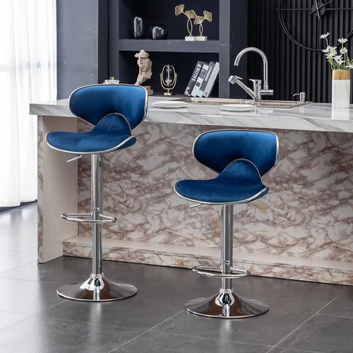 Miniatura 3 de Roundhill Furniture Masaccio - Taburete giratorio ajustable tapizado de terciopelo, juego de 2, color azul