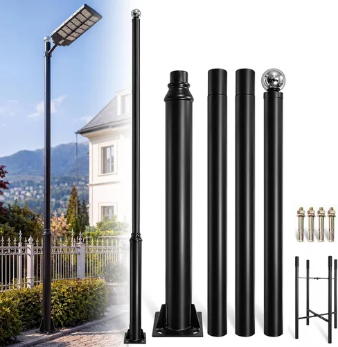 13FT Galvanized Street Light Pole, Heavy Duty Outdoor Light Pole | Galvanized steel lighting pole with mounting base for parking lot, driveway,