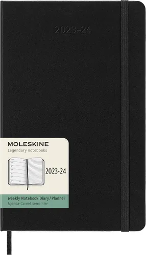 Moleskine Agenda semanal 2023-2024, 18M, grande, negro, tapa dura (5 x 8.25)