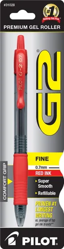 Pilot - Bolígrafo en gel G2, con punta rodante, recargable y retráctil de alta calidad, punta fina, tinta rojo, una unidad (31028)