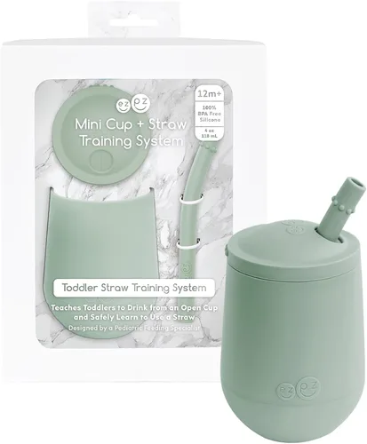 Miniatura 11 de ezpz Taza Mini + Sistema de Entrenamiento con Pajita (Azul) - 9 Meses+ - Taza de Entrenamiento 100% de Silicona para Bebés + Niños Pequeños