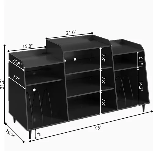 Miniatura 2 de Rresyet - Soporte para tocadiscos de 55 pulgadas con estación de carga, armario de almacenamiento de discos de vinilo de 4 niveles con estantes