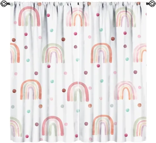 Miniatura 13 de Cortinas bohemias de arco iris, dibujos animados, citas motivacionales, impresiones abstractas coloridas, opacas, tratamiento de ventana para niños