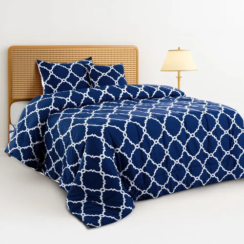 Miniatura 11 de Juego de colcha reversible LUX Décor de 4 piezas para cama individual, juego de ropa de cama impresa, microfibra en una bolsa, incluye 1 edredón, 1