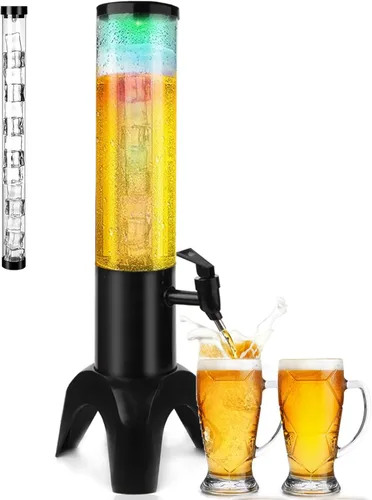 Dispensador de cerveza Margarita Tower, dispensador de torre de mimosa de 50 onzas con tubo de hielo y luz LED, dispensador de torre de bebidas de