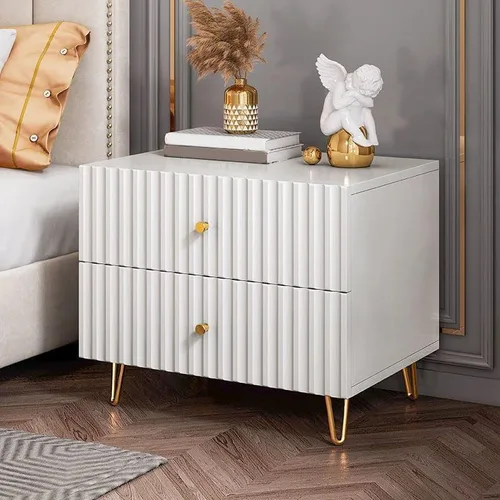 Moderna mesita de noche de madera de color blanco con 2 cajones, mesa decorativa para dormitorio, juego de 1 pieza de 12 pulgadas de largo x 16