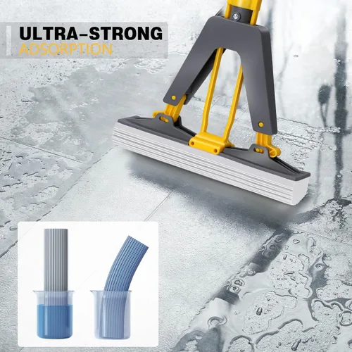Miniatura 3 de Masthome Trapeador de esponja, mopa de esponja con rodillo con 3 recambios absorbentes de PVA, mopas de esponja autoexprimibles y mango de acero