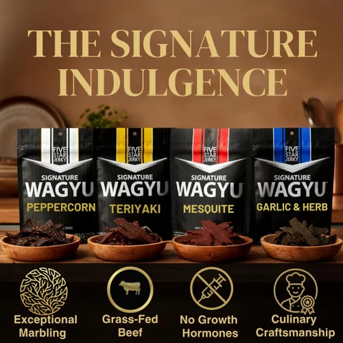 Miniatura 6 de Five Star Wagyu Beef Jerky - Ajo y Hierba + Pimienta Variedad Paquete de 2 (4 onzas)