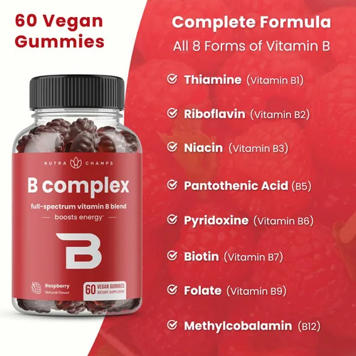 Miniatura 5 de NutraChamps Gomitas de complejo de vitamina B, gomitas de vitamina B aumentan la energía, vitaminas del complejo B B1, B2 (riboflavina), B3