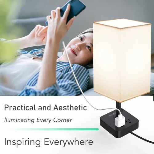 Miniatura 10 de Lámpara de mesa regulable cozoo USB para mesita de noche y escritorio con 2 puertos de carga USB (A+C) y 2 tomas de corriente, lámpara de mesita