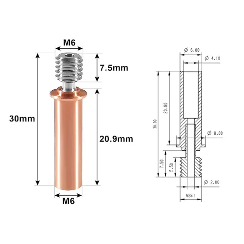 Miniatura 4 de DIANN 4 piezas CR6 SE Bimetálico Heatbreak Actualización Todo Metal Heatbreak Aleación Titanio y Cobre Bimetálico Garganta Boquilla para Impresora