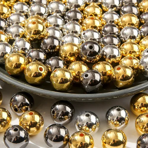 Miniatura 3 de cuentas de acrílico de 16 mm en color dorado y plateado de 100 unidades, cuentas de chicle para bolígrafo, para hacer pulseras, diademas, collares