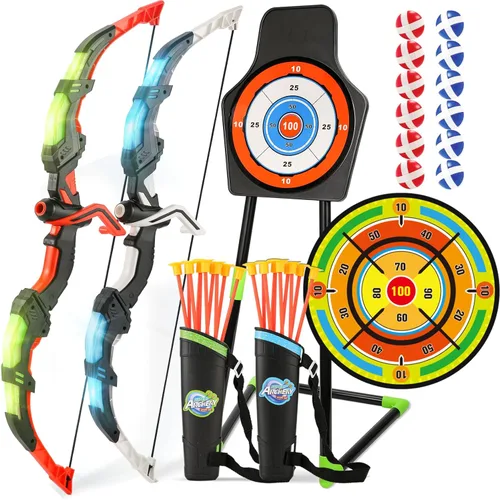 Miniatura 10 de Bow and Arrow Set for Kids, 2 Pack LED Light Up Archery Set with 20 Suction Cup Arrows, Indoor and Outdoor Toy for Boys Girls Age 4-8 8-12 with Azul